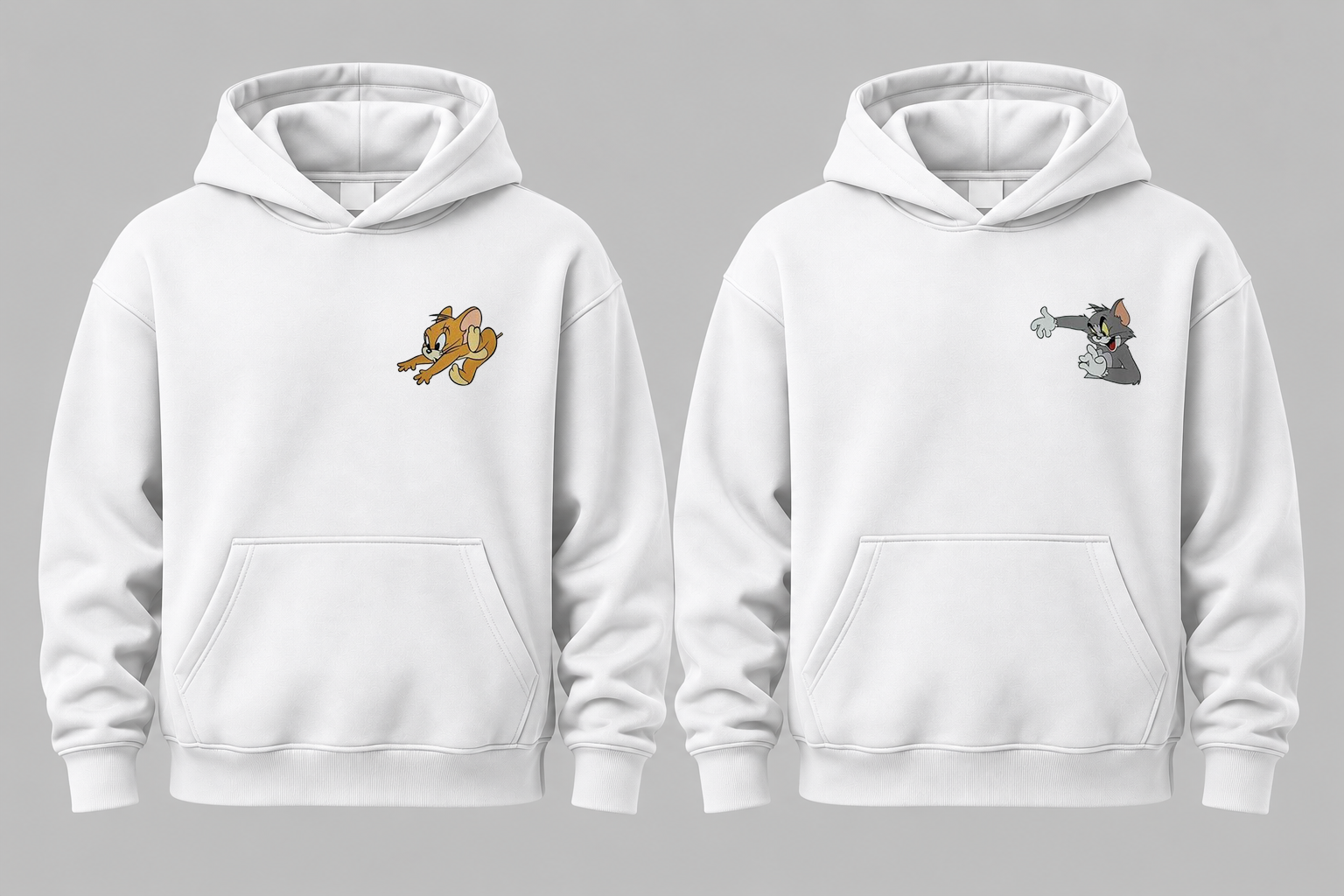 Couple Hoodies - Tom and Jerry in White
